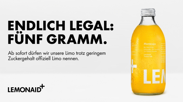 Keine Zucker-Mindestgrenzen für Limonade mehr, Lemonaid feiert - Quelle: Lemonaid Beverages GmbH